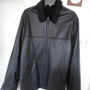 NEW Black Collar Faux Leather Lined Jacket Coat Men's Size L
